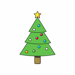 Christmas tree Vector Illustration, tree Vector Art, Christmas tree Silhouette, christmas tree isolated on white cartoon Character icon	