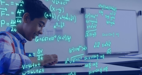 Image of scientific data processing over biracial male student
