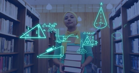 Image of scientific data processing over biracial female student