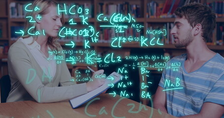 Image of equations and data processing over caucasian students