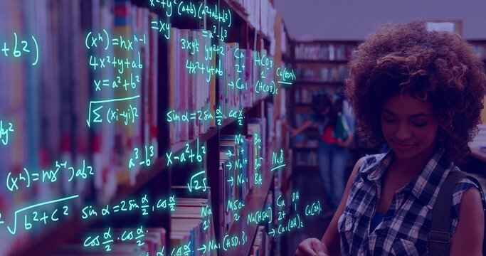 Image of data processing over biracial female student