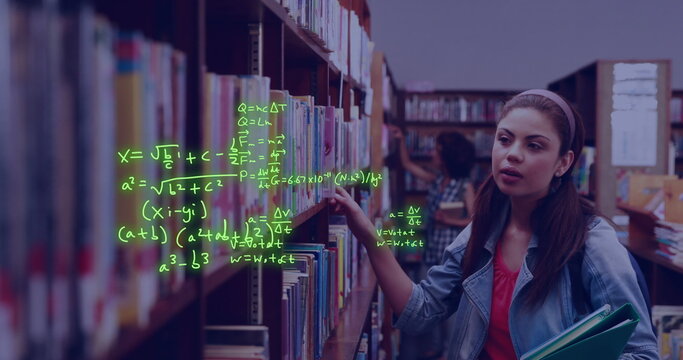 Image of scientific data processing over biracial female student