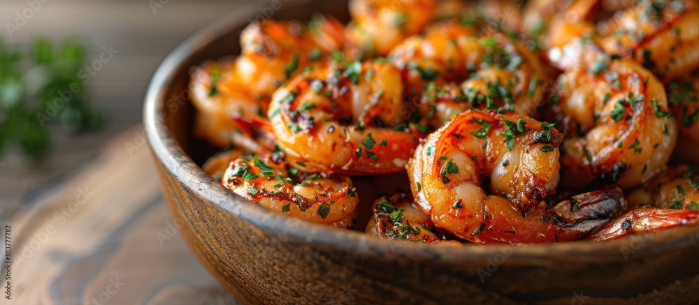 Poster Closeup of a Bowl of Delicious Grilled Shrimp