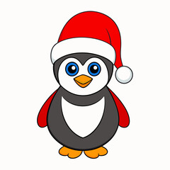 Christmas penguin Vector Illustration, penguin Vector Art, Christmas tree Silhouette, christmas penguin with santa hat cartoon Character icon	