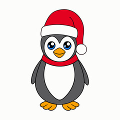 Christmas penguin Vector Illustration, penguin Vector Art, Christmas tree Silhouette, christmas penguin with santa hat cartoon Character icon	