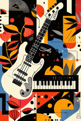 Fototapeta premium PopArt-style musical colour backgrounds. AI generative.