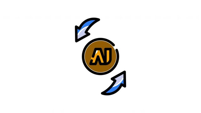 Refresh AI with yellow AJ inside, outlined in black, and two blue arrows. Suitable for business presentations or educational materials.