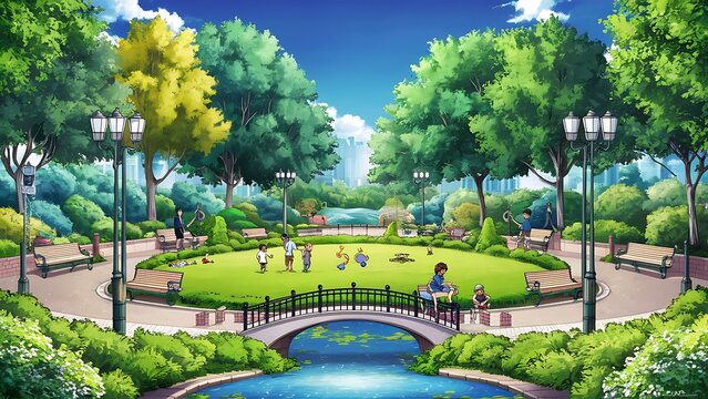 Fluid Anime Background with Cherry Blossom Trees
