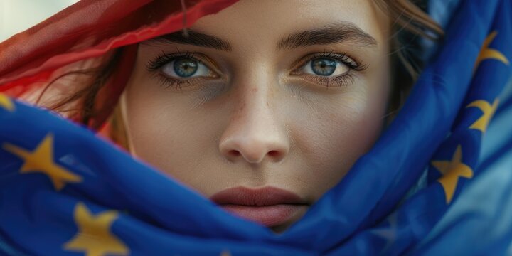 Woman with flag-covered face - Powered by Adobe
