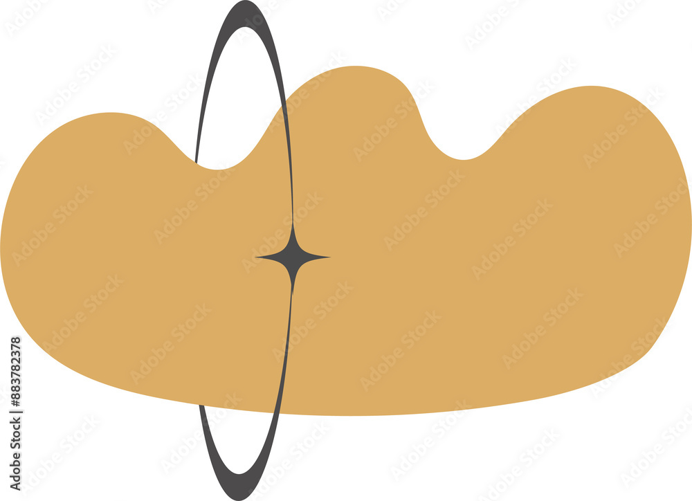 Poster irregular organic y2k blob with orbit. abstract round liquid form. random fluid bubble and simple am