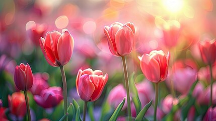 Closeup of beautiful pink tulips in the morning light.