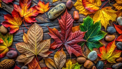 Fototapeta premium Earthy-toned, high-resolution image featuring organic, swirling patterns of leaves, wood, and stone, ideal for natural, rustic design applications.