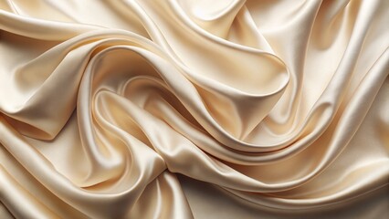 Obraz premium Softly undulating beige cream fabric background featuring satin cotton silk texture with pale pastel color subtle waving pattern design.