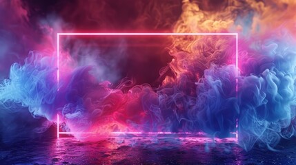 Fototapeta premium Neon Frame with Colorful Smoke Swirls - Abstract Futuristic Background