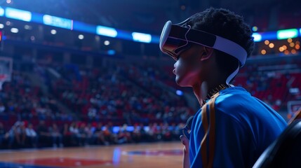 A sports fan watching a live basketball game in VR, feeling as if they are seated courtside with an up-close view of the action.