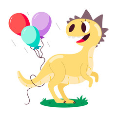 A flat sticker showing dinosaur birthday balloons  

