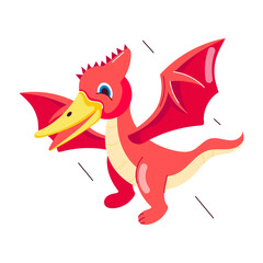 Cute pterodactyl dinosaur flying, flat sticker    © Vectors Market