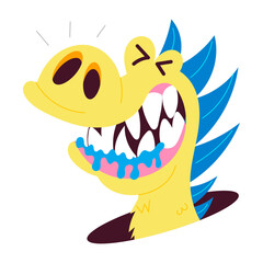 A flat style sticker of angry dino 

