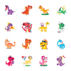 Obraz premium Basic RGBPack of Cute Dinosaur Cartoon Flat Stickers