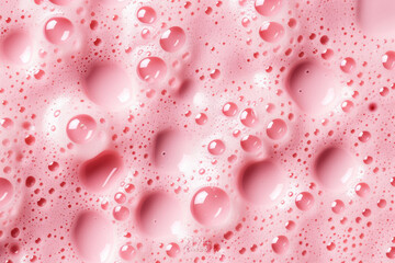 Close-up of pink foam texture with bubbles, creating a vibrant and dynamic background. Perfect for beauty, skincare, or abstract designs.