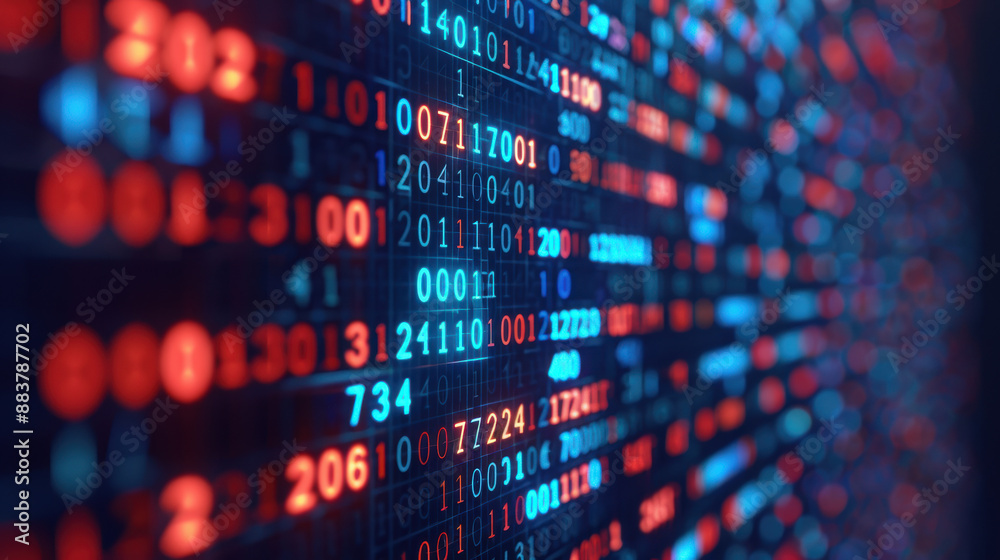 Aufkleber Abstract digital data background with binary code, glowing numbers and patterns, perfect for technology and cybersecurity concepts.