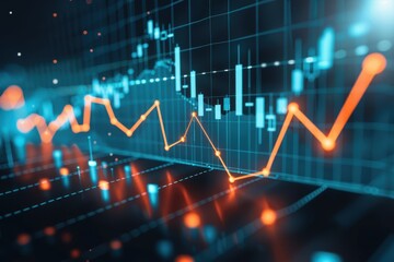 Financial graph showing rising stock market trend on a digital screen, illustrating business growth and economic analysis.