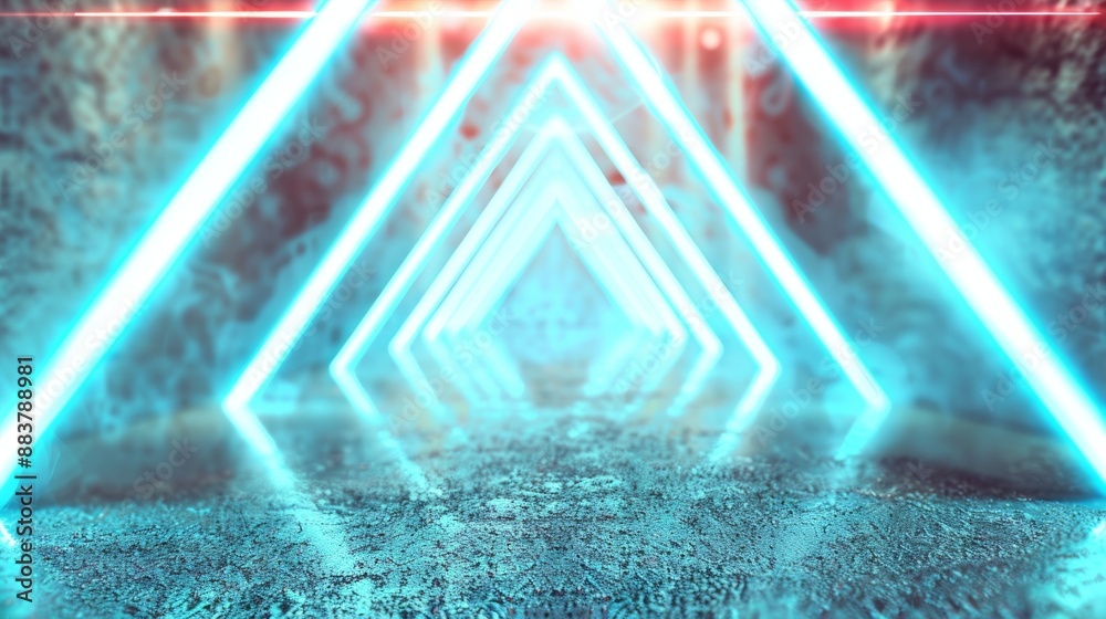 Poster Futuristic Sci-Fi Neon Triangle Light Formation on Abstract Tech Background - Ideal for Cutting-Edge Technology Presentations