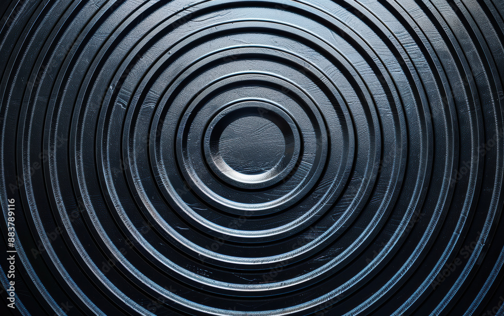 Poster abstract close-up of concentric circular patterns on a metallic surface, showcasing texture and ligh