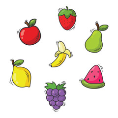 Fruit doodle icons set. Hand drawn vector illustration.