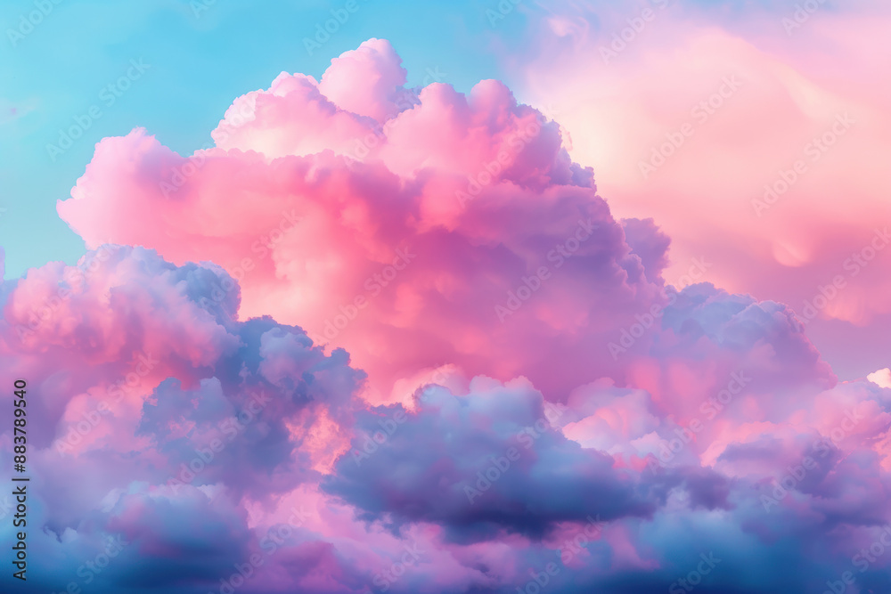 Sticker Vibrant pink and blue clouds in a stunning sunset sky, creating a serene and dreamy atmosphere, perfect for creative projects or backgrounds.