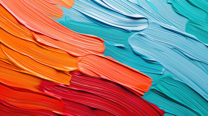Colorful abstract paint strokes in vibrant red, orange, and blue hues spread across the canvas, showcasing artistic creativity and dynamic texture.
