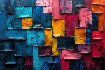 Vibrant Brush Strokes: Colorful Modern Abstract Oil Painting on Canvas with Acrylic Texture