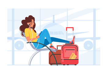 Woman waiting for flight in airport