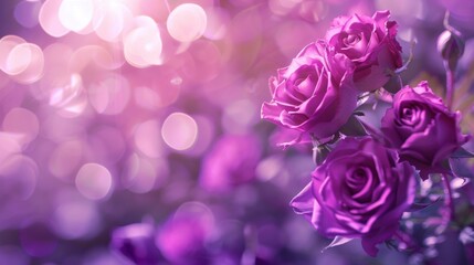 Beautiful purple roses with a dreamy bokeh background, creating an enchanting and romantic atmosphere perfect for any occasion. © tashechka
