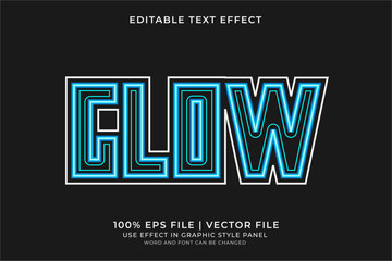 Glow text effect editable vector