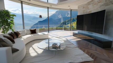 Fototapeta premium A contemporary TV lounge with a curved TV