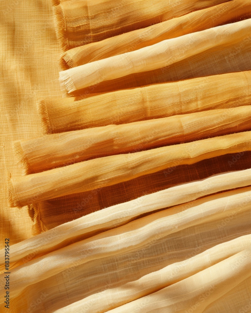 Poster vibrant pattern of mustard yellow fabrics achieving consistent spacing on soft beige background, evo