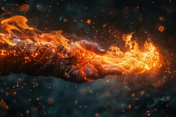 Close-up of a fire breather's hands holding a torch.