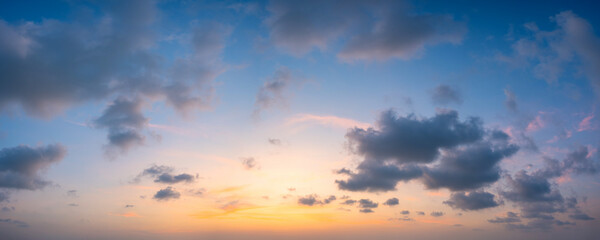 Dramatic panorama sky with cloud on twilight time.