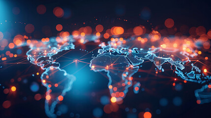 World map with glowing city connections, symbolizing global business exchange