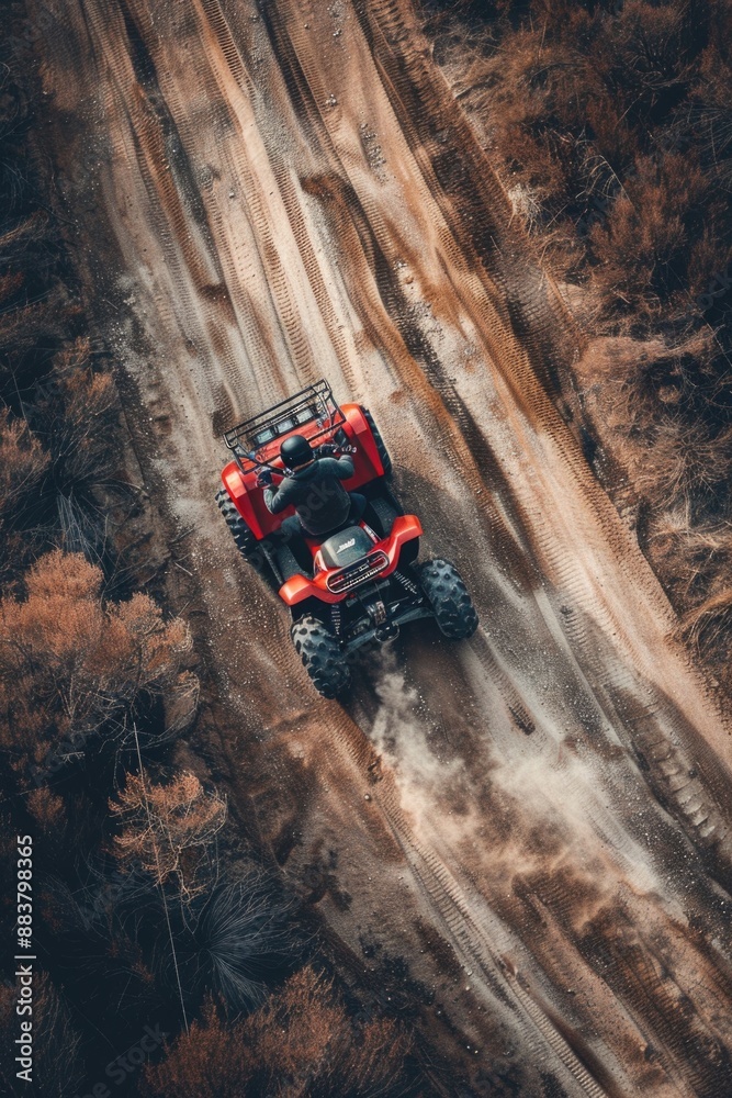 Poster Red Four-Wheeler on Dirt Road