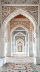 Obraz premium Ornate hallway with intricate archways and detailed designs, showcasing exquisite architectural craftsmanship and cultural heritage.