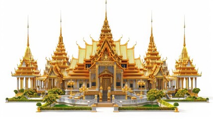 Fototapeta premium Stunning golden palace with intricate architectural details, showcasing traditional design and cultural heritage in a magnificent structure.