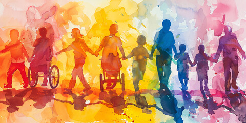 Inclusive World Watercolor Masterpiece Embracing Diversity for Disabled and Autistic Awareness