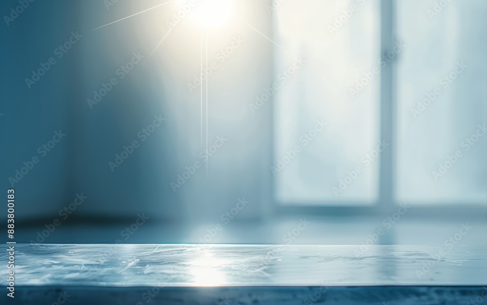 Aufkleber futuristic soft blue metal table in high-tech room with diffused natural light for sleek product dis