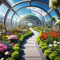 flower garden in space, a view of the future full of advanced technology with photo clarity