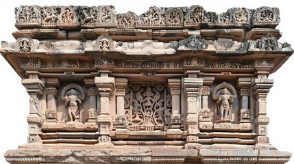 Obraz premium Intricate ancient temple stone carvings showcasing rich historical architecture, detailed sculptures, and cultural heritage in India.