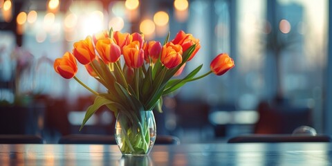 Tulips in vase adorning modern office table