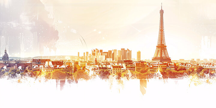 Paris skyline in white wallpapers with clear graphic design arrangement