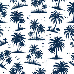 Vintage Summer tropical Hawaii Aloha island, Beach Vibes Seamless pattern Vector Illustration, Design for fashion, fabric, textile, wallpaper, wrapping, and Seamless coconut tree pattern